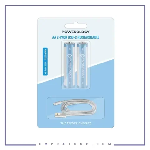 باتری قلمی قابل شارژ پاورولوژی Powerology AAA 2-Pack USB-C Rechargeable PWAA322