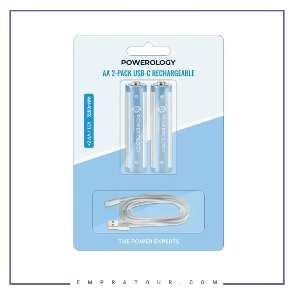 باتری قلمی قابل شارژ پاورولوژی Powerology AAA 2-Pack USB-C Rechargeable PWAA322