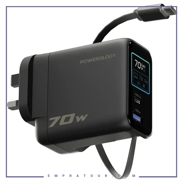 آداپتور شارژ 70W پاورولوژی با کابل جمع شونده Powerology 70W  Adapter PWCUQC70