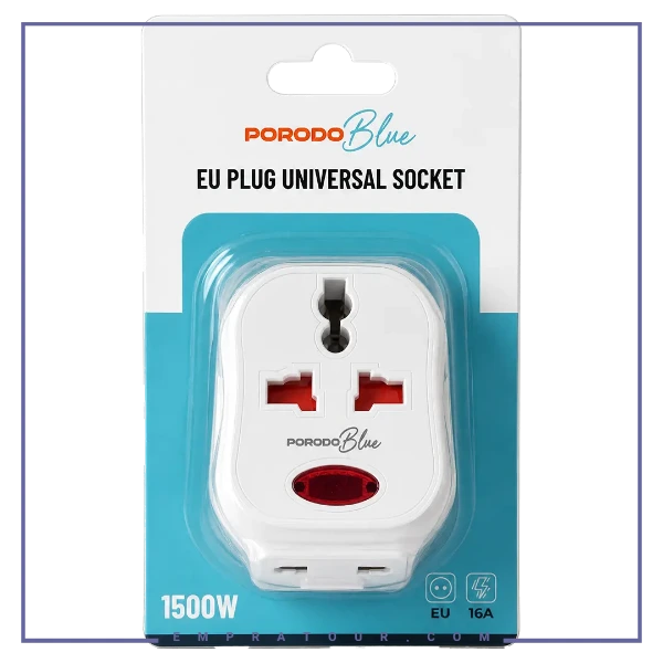 مبدل برق 1500 وات پرودو Porodo Blue EU Plug Universal Socket PB588WH